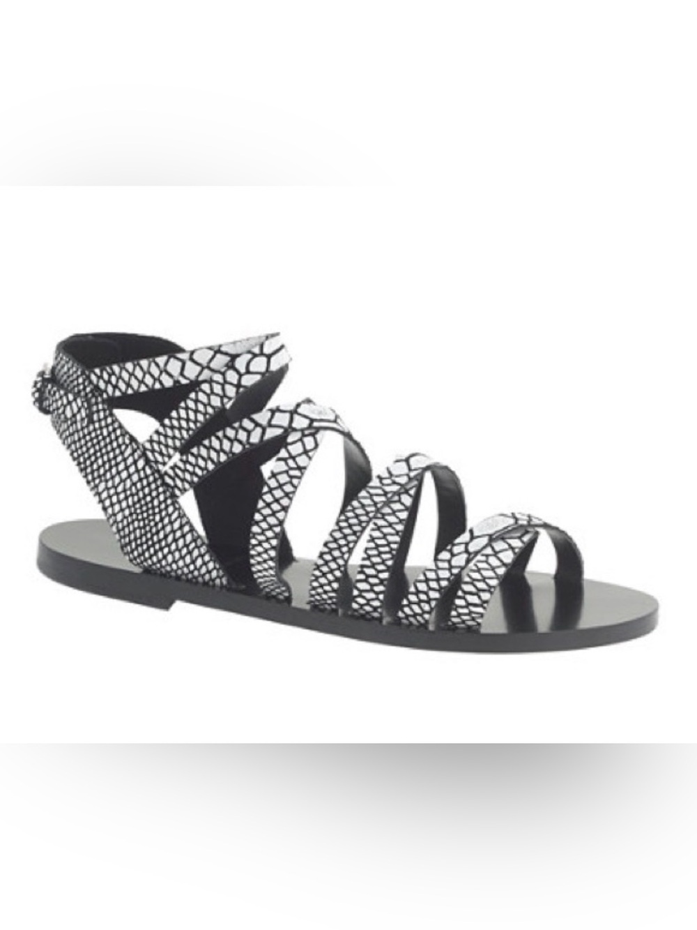 JCrew Callista sandals black and white embossed snakeskin pattern size 8